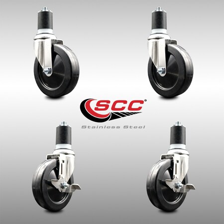 Service Caster 5 Inch 316SS Soft Rubber Swivel 1-7/8 Inch Expanding Stem Caster Brake SCC, 2PK SCC-SS316EX20S514-SRS-2-TLB-2-178